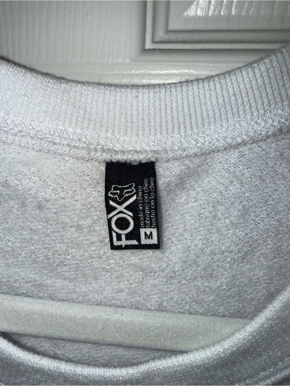 Fox White Crewneck Sweater with Black Sleeve Graphics - Picture 2 of 6